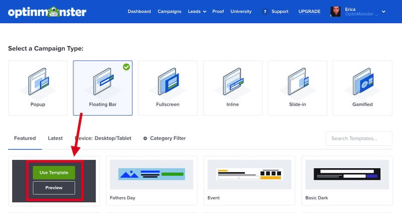 Preview or use a Floating Bar template in OptinMonster. - OptinMonster Preview or use a Floating Bar template in OptinMonster.
