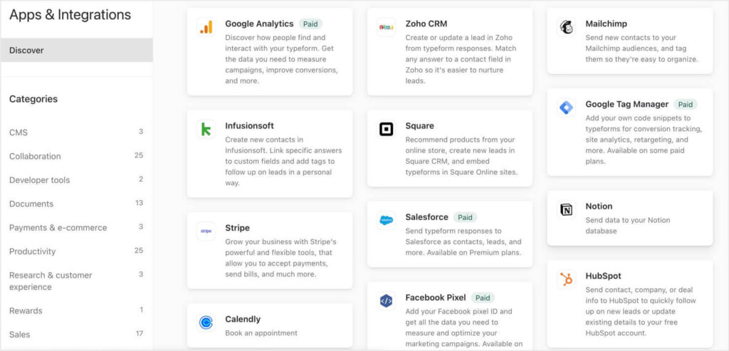 typeforms-online-survey-integrations - OptinMonster Integrations list for TrueForm's online survey tool.