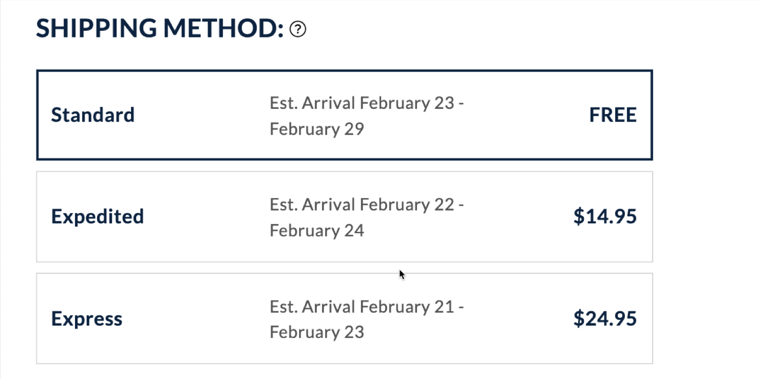lands-end-shipping-options-checkout - OptinMonster Screenshot of a checkout page shipping time chart.