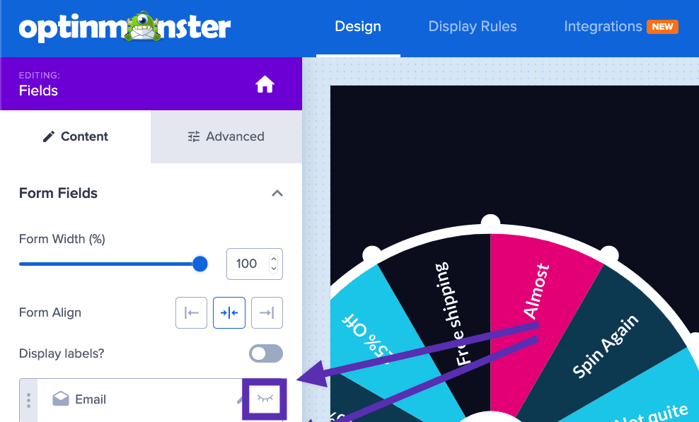 Hide the email field in OptinMonster. - OptinMonster Hide the email field in OptinMonster.