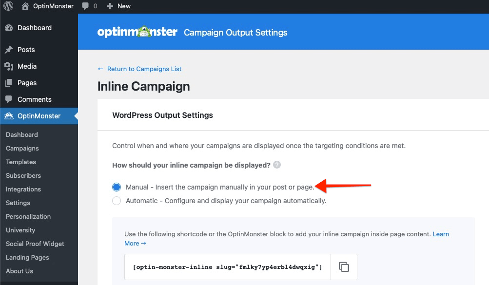 manual embed optinmonster plugin - OptinMonster manual embed optinmonster plugin