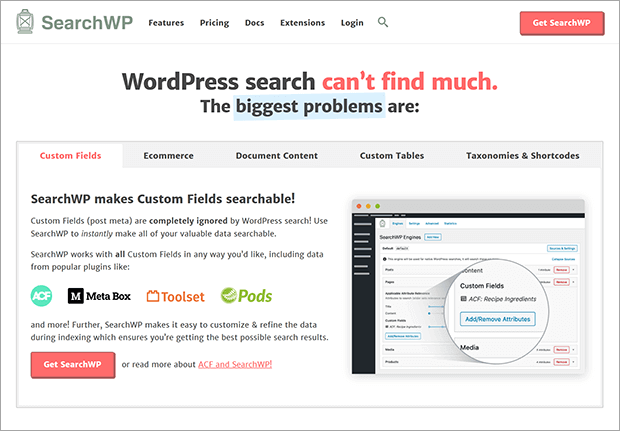SearchWP-homepage - OptinMonster best woocommerce apps